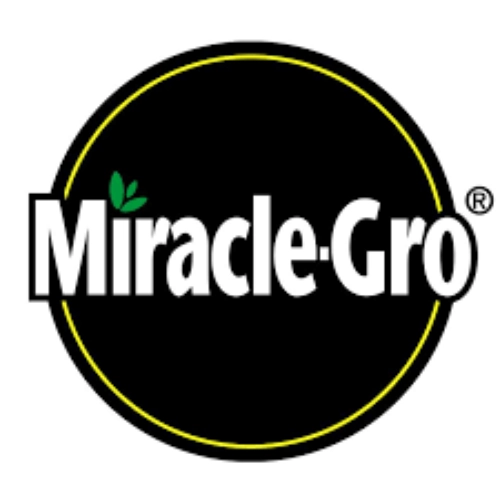 Miracle-Gro logo in white text on a black circular background